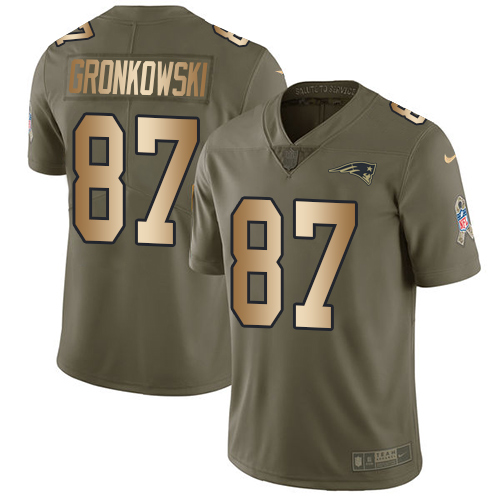 Nike Patriots #87 Rob Gronkowski Olive/Gold Men's Stitched NFL Limited Salute To Service Jersey